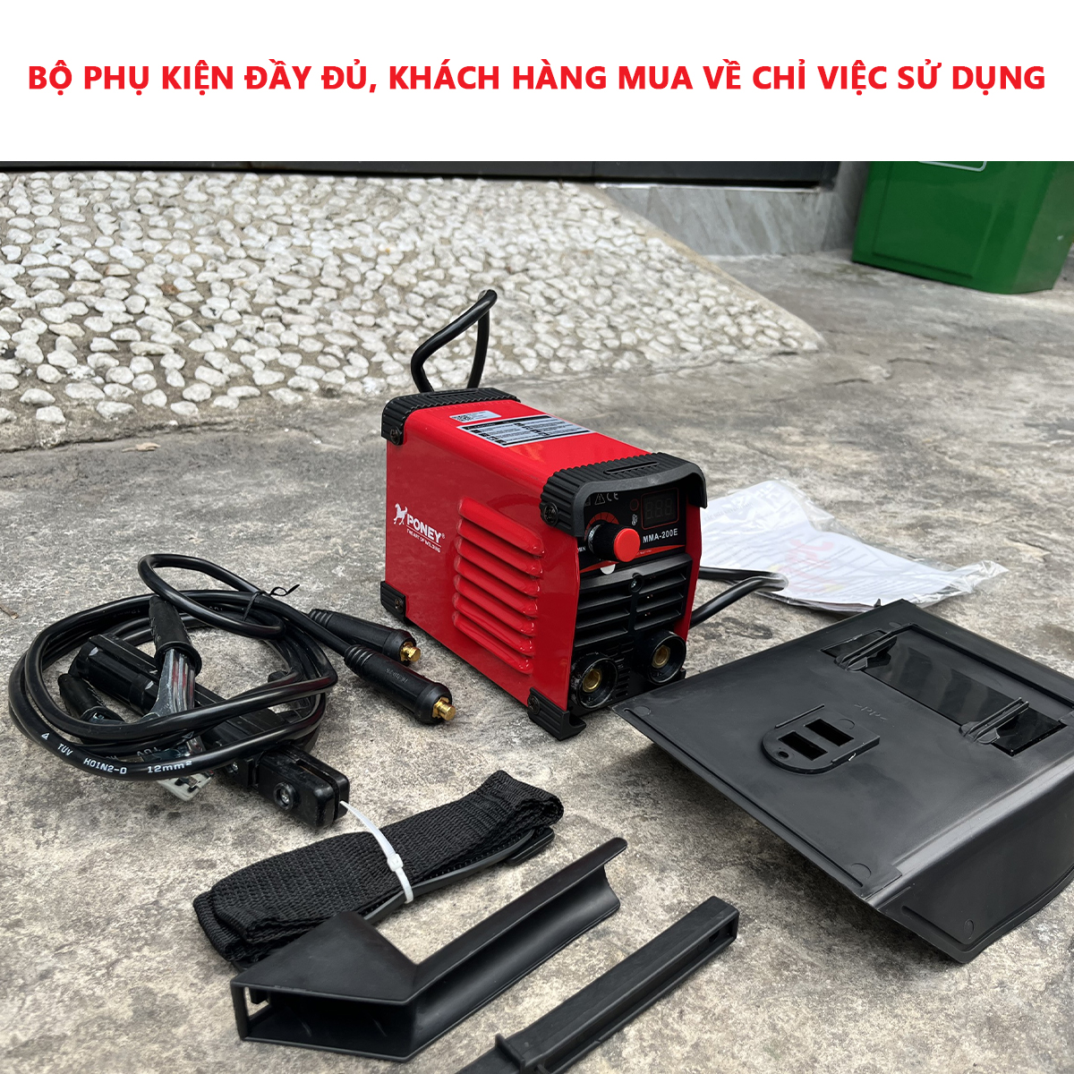 Máy hàn mini, máy hàn điện tử, hàn que PONEY 200A hàn kéo que 3.2 li đầy đủ bộ phụ kiện, bù hồ quang, hàn được que inox, công nghệ IGBT