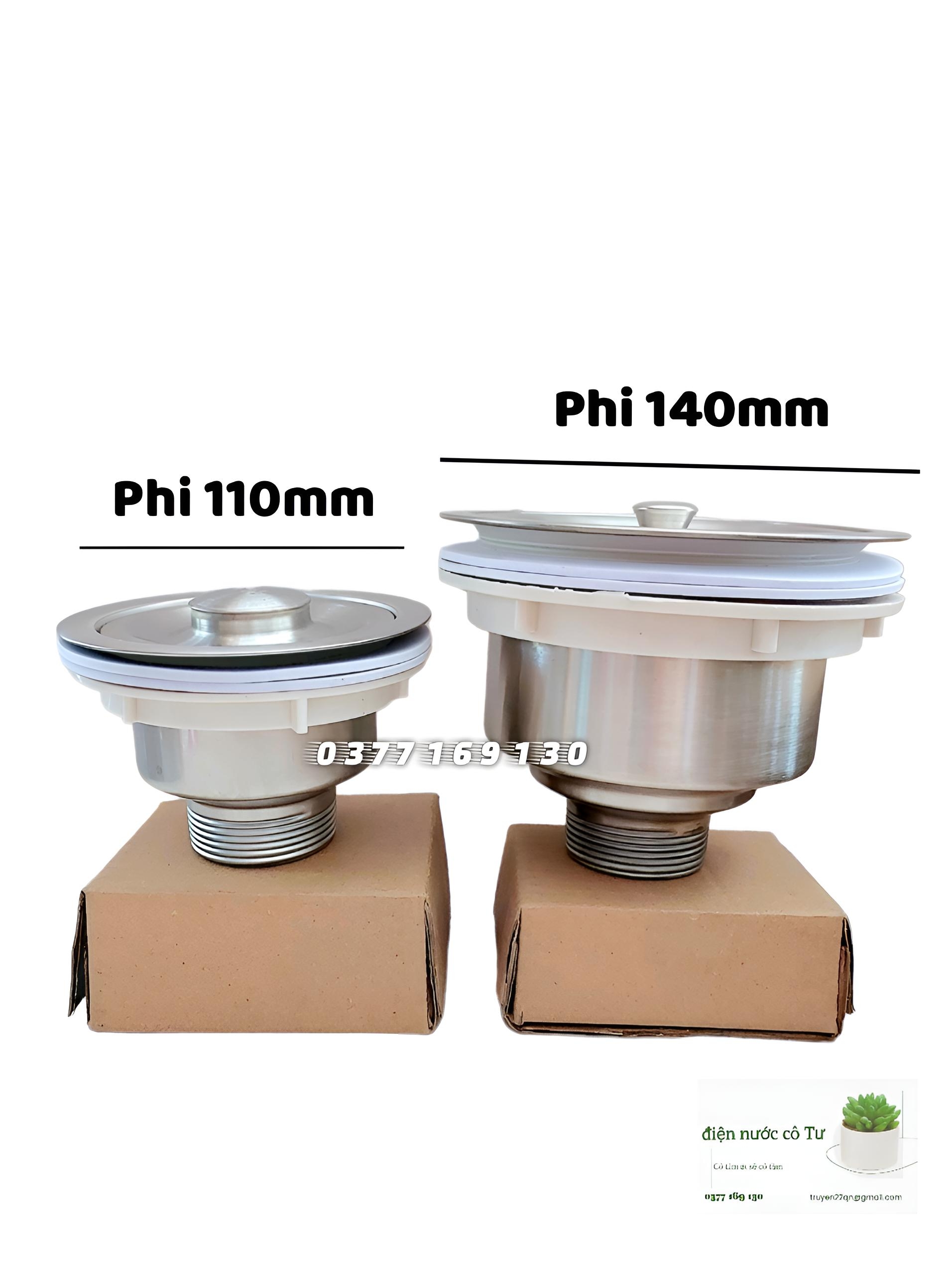 Bộ xả chậu rửa chén đôi 2 hộc phi 110mm, phi 140mm, bộ xả chén INOX cho chậu đá, chậu composite