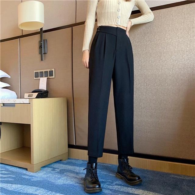 Quần Baggy Cạp Cao 2 Cúc Lệch lưng chun Siêu Đẹp
