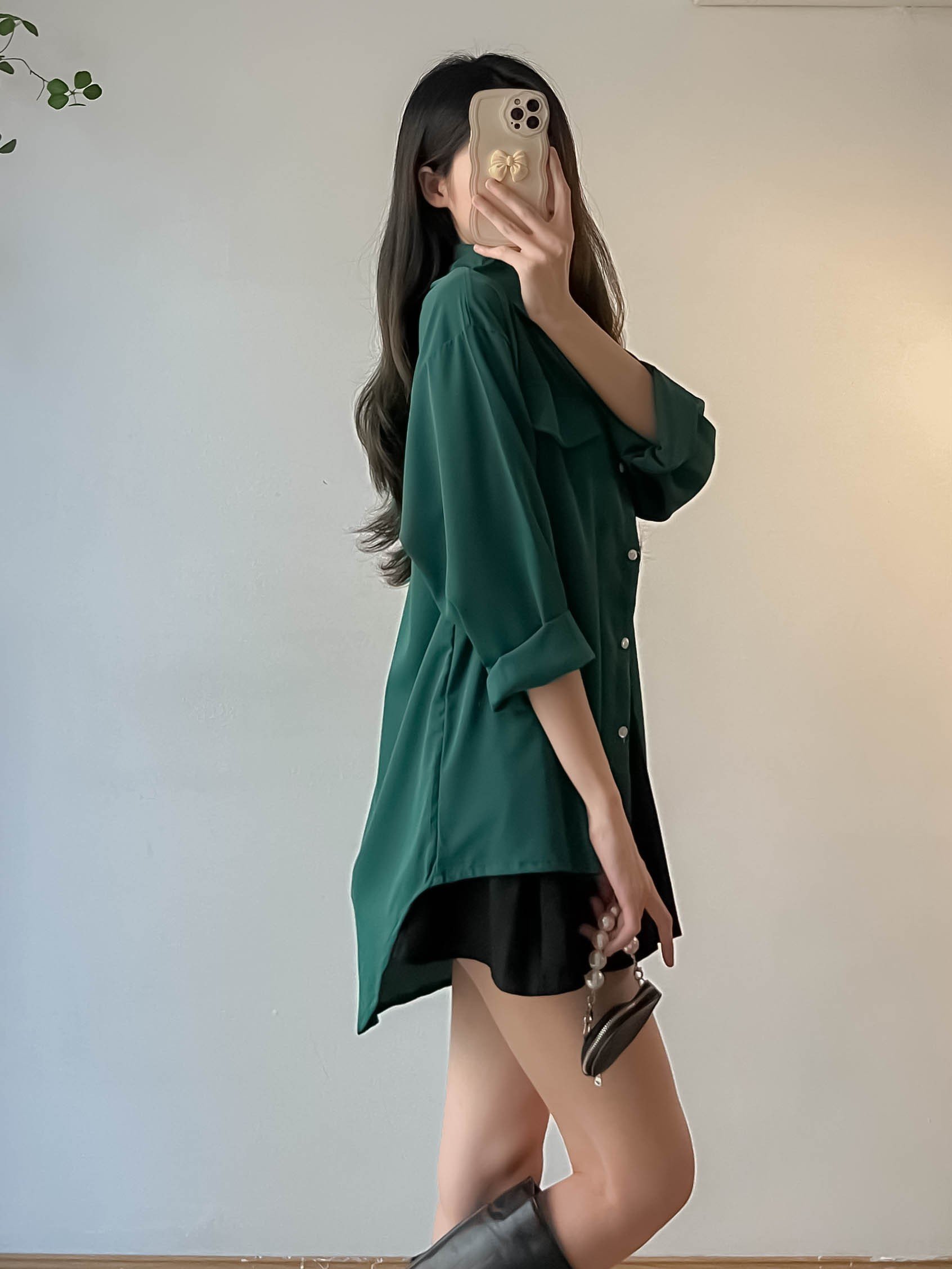 Áo sơ mi voan lụa dáng dài trơn basic - 247StoreFashion - SM00105
