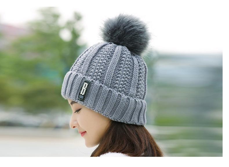 Nón len cục bông chữ B - NE10 - xám