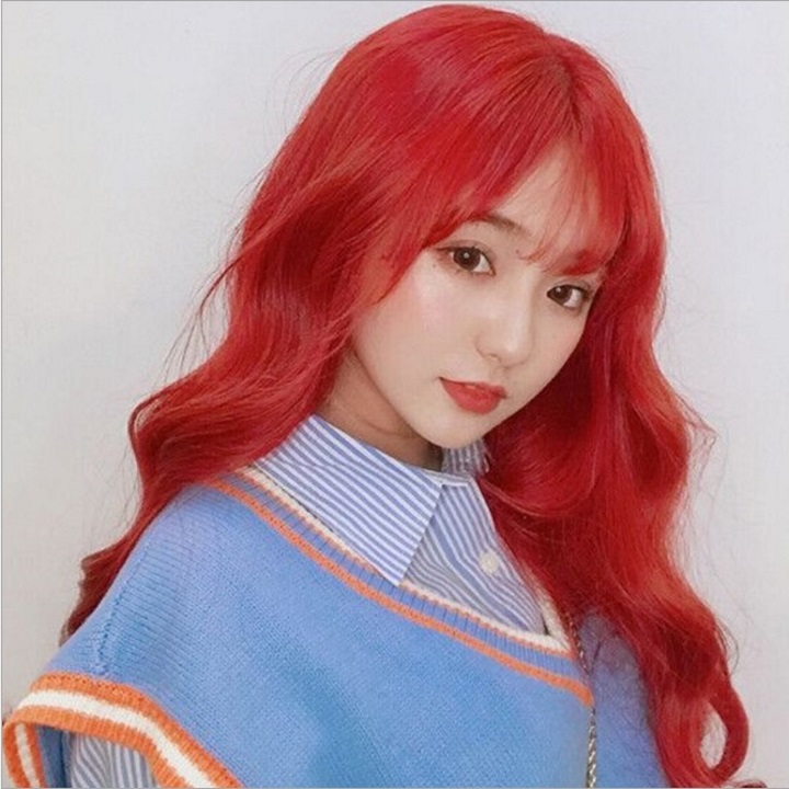 Tóc giả nữ nguyên đầu,tóc giả nữ cao cấp làm bằng tơ mềm mượt như tóc thật (màu vàng kim,đỏ,xám xanh,tím) + tặng kèm lưới