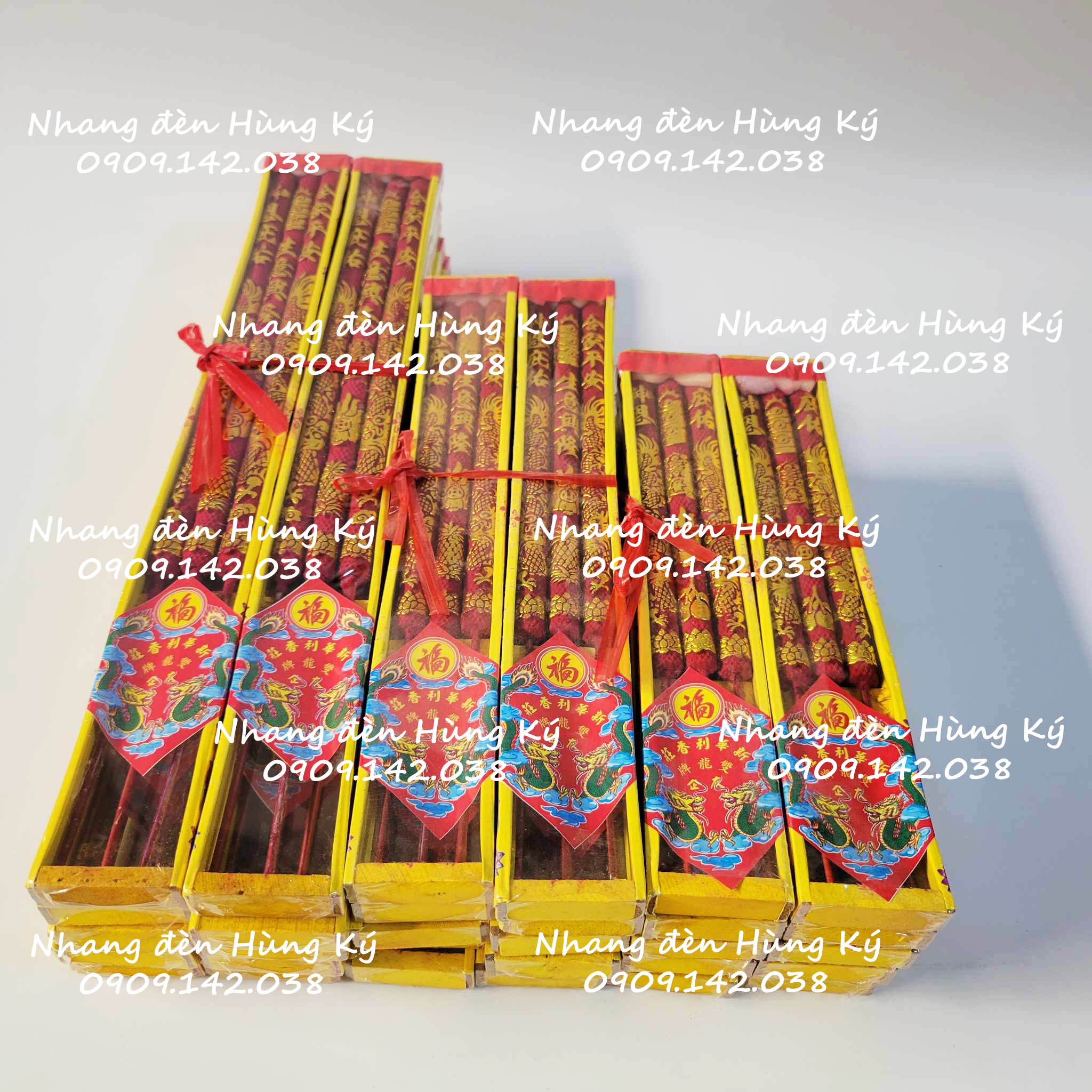 Nhang rồng 3 cây mini màu đỏ đứng tàn