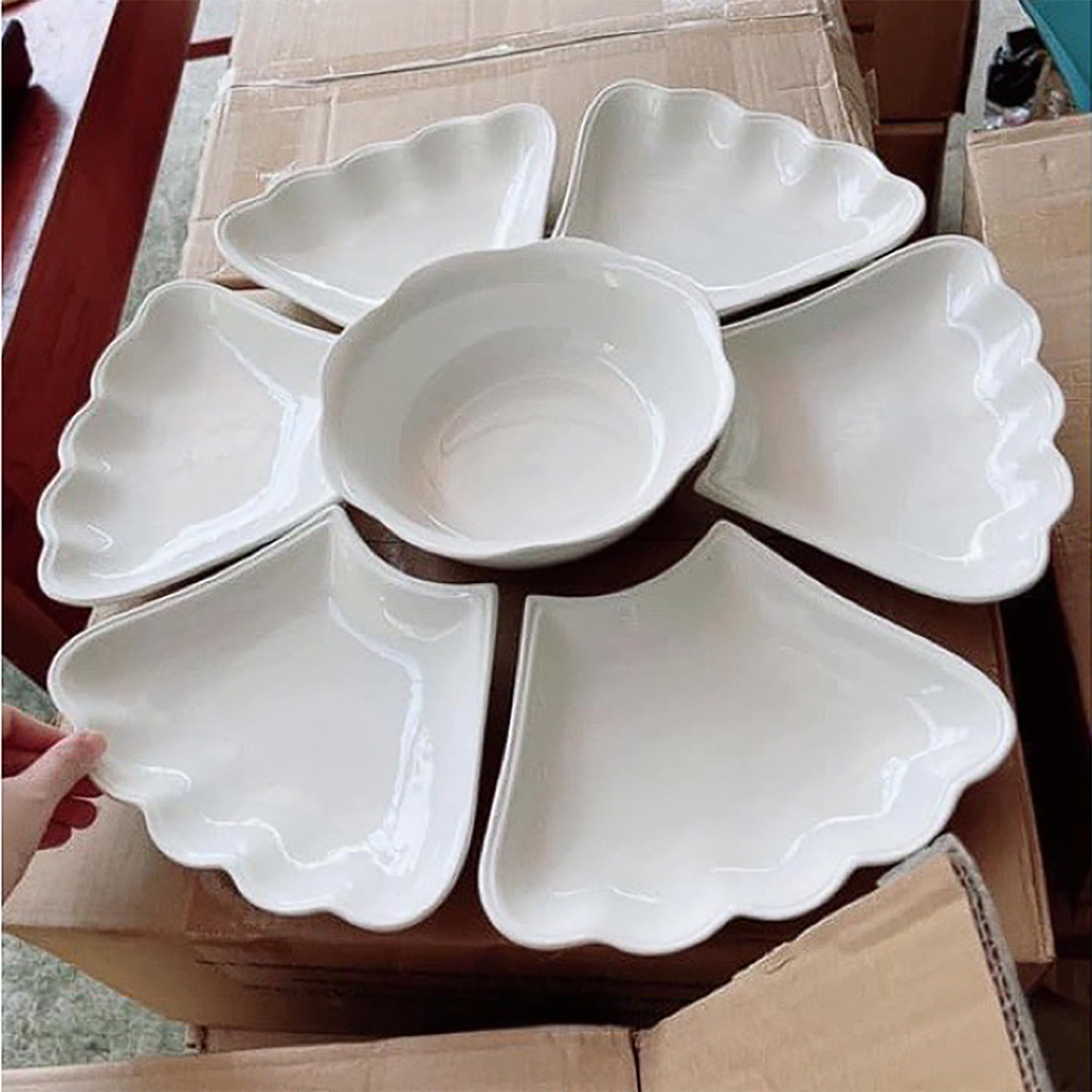 Bộ Bát Đĩa Hoa Mặt Trời Trắng Trơn [ Bát Tràng ]Set Bát Đĩa Cúng Gia Tiên