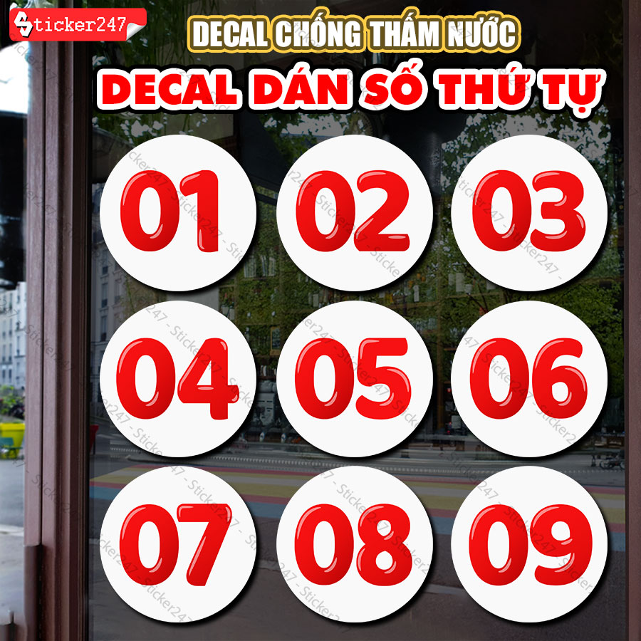 Decal Số Thứ Tự Freeship Sticker Số Bàn Chống Thấm Nước Trang Trí Quán