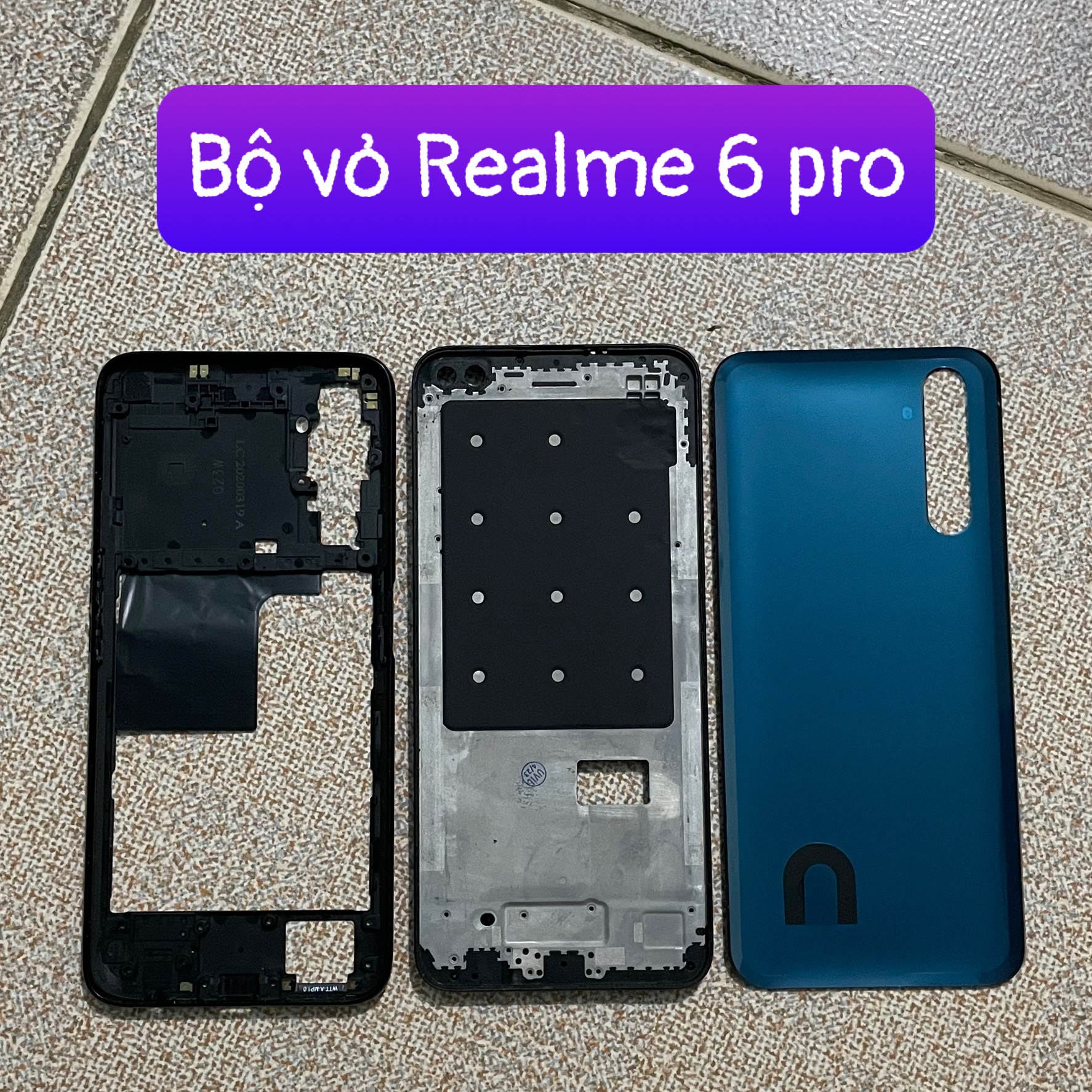 bộ vỏ Realme 6 pro (zin) kèm khay sim,ko kính cam