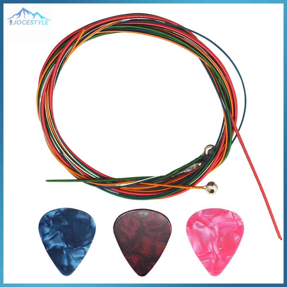 9pcs Colorful Guitar Strings with Picks Plectrum for Folk Acoustic Guitar