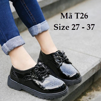 Giày mặc vest cho bé trai giày đen da bóng cho bé trai phong cách Hàn Quốc T26