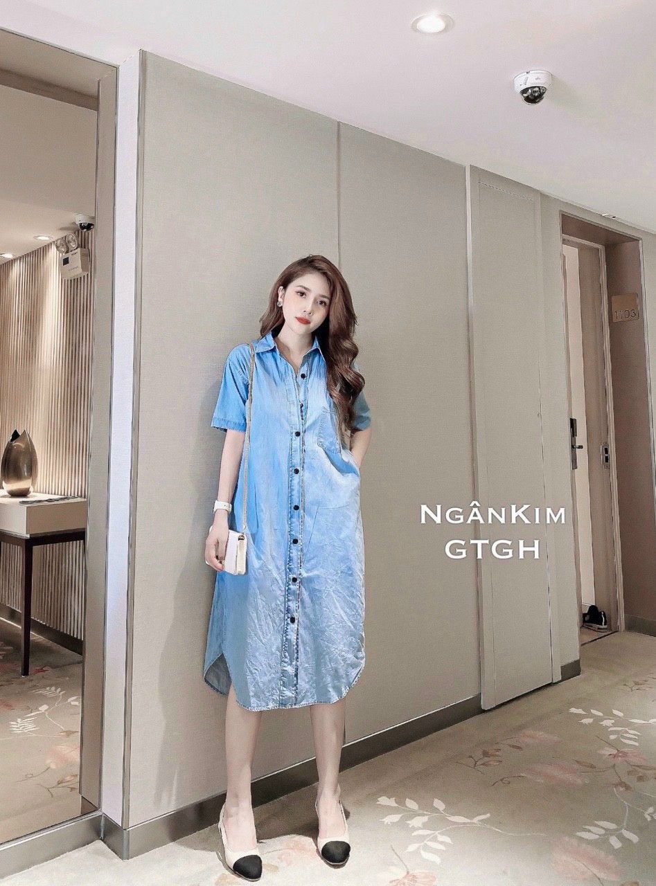 ĐẦM JEAN SUÔNG CỔ SƠMI PHOM RỘNG