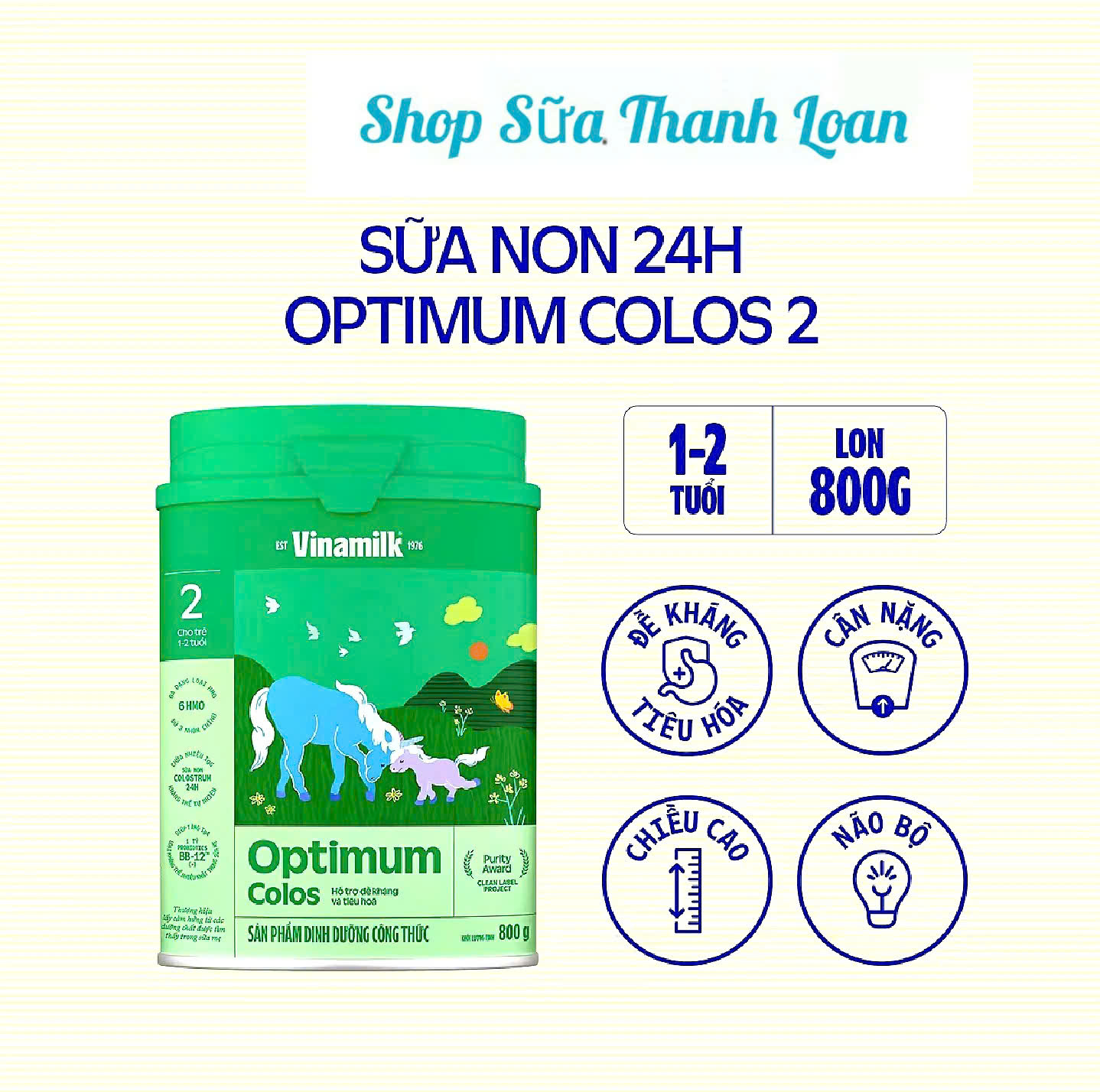 (HSD T4-2028) (Mẫu Mới) Sữa Bột Vinamilk Optimum Colos 1/2/3 Hộp 350g/ 800g.