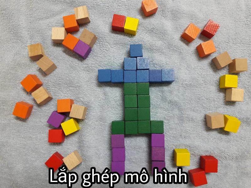 100 khối gỗ lập phương 2cm - cube 2cm (loại trộn màu)
