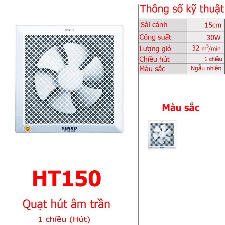 [Mã ELHA9 giảm 15% đơn 50K] QUẠT HÚT ÂM TRẦN SENKO HT150