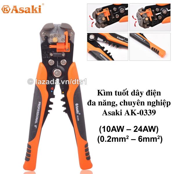 Kìm tuốt dây điện, bấm cos đa năng, tự động Asaki AK-0339 (10AW – 24AW) (0.2mm2 – 6mm2)