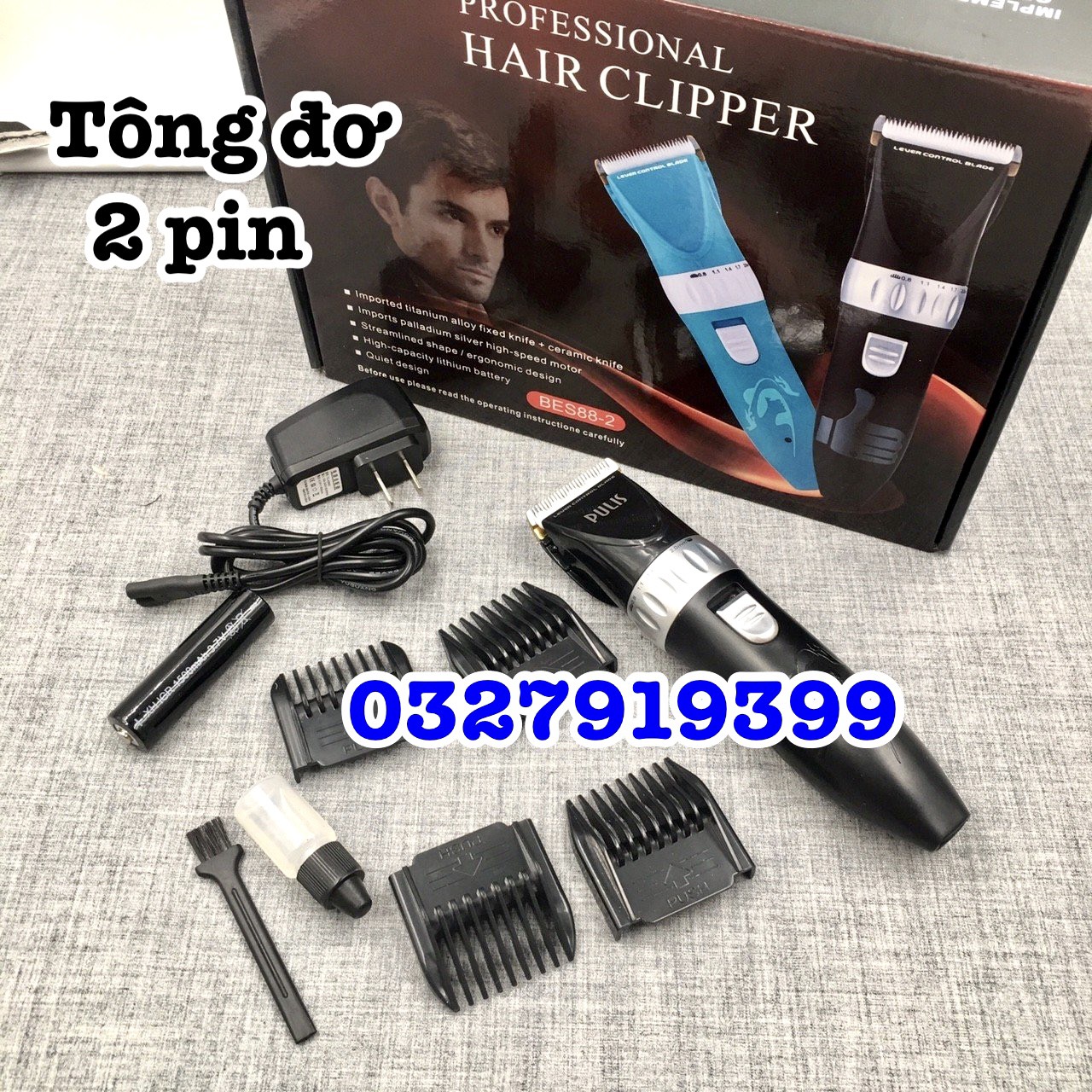 Pulis 2-Battery Hair Clipper Pulis 882 - New Model, Titanium & Ceramic Blades, 2200Mah Capacity, Highly Safe, 4-Hour Usage Time, High-End Trimmer