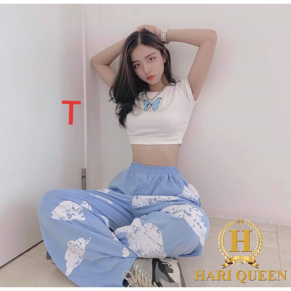 Áo croptop in bướm xanh DTR0720