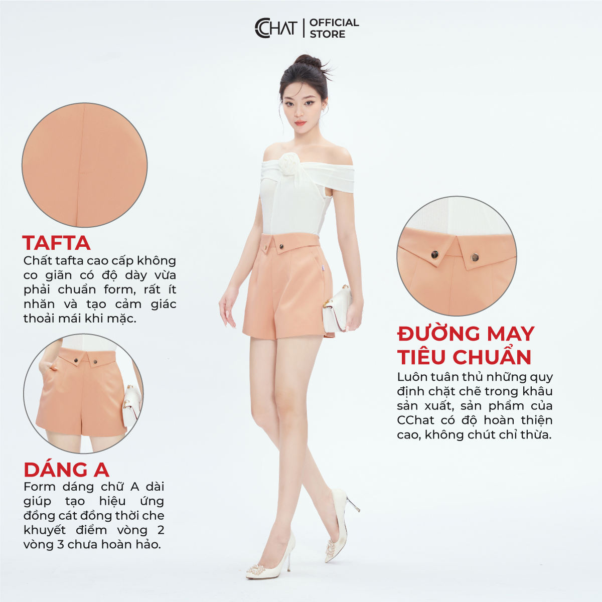 Quần Short Nữ CCHAT Cạp Lật Dáng A Chất Tafta Cao Cấp 53ONB2010AT