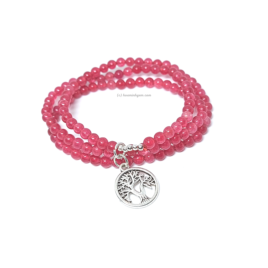 Vòng tay chuỗi hạt đá Mã não Hồng Ruby 4 li Quấn 3 vòng, Hợp mệnh Hỏa Thổ | Hoa Minh Gem