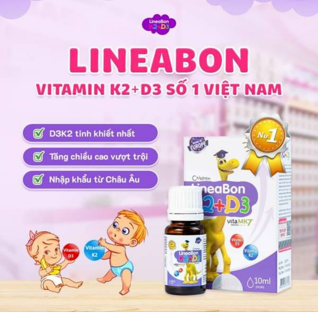 [Hàng chính hãng có tem] Vitamin K2D3 LINEABON dạng siro nhỏ giọt  - 10ml