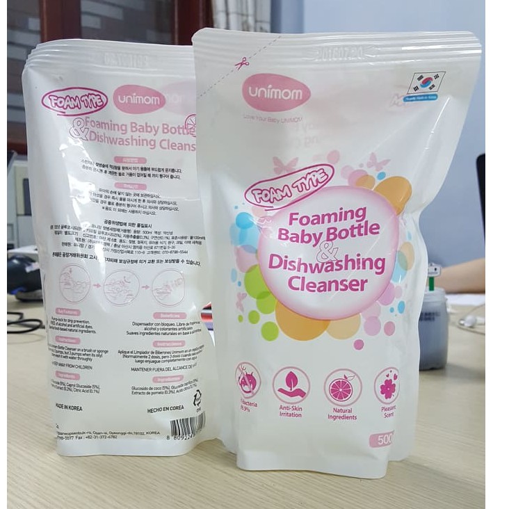 [HCM]Nước rửa bình sữa Unimom (túi) 500ml