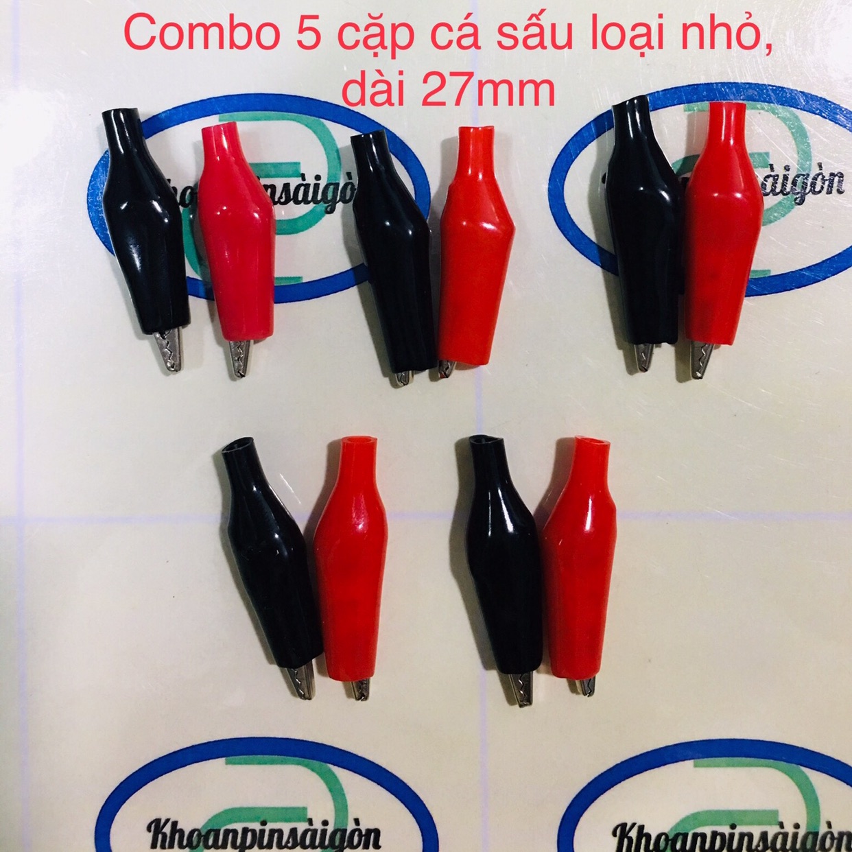 Bộ 5 cặp( 10 chiếc) kẹp cá sấu 27mm đỏ- đen