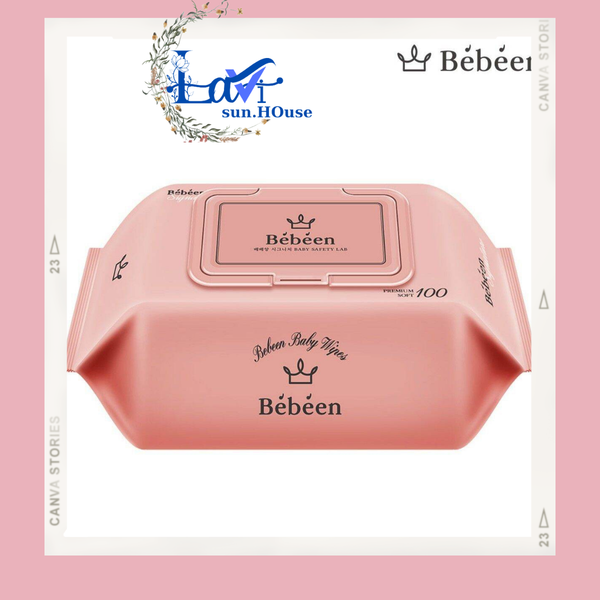 Khăn giấy ưới 100 tờ Bebeen không mùi hàn quốc hồng xanh