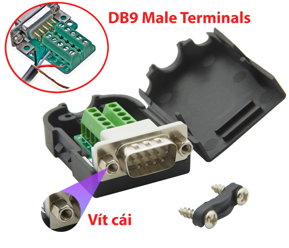 Connector db9 com port rs232/rs422/rs485 no need soldering-foot đực-cái