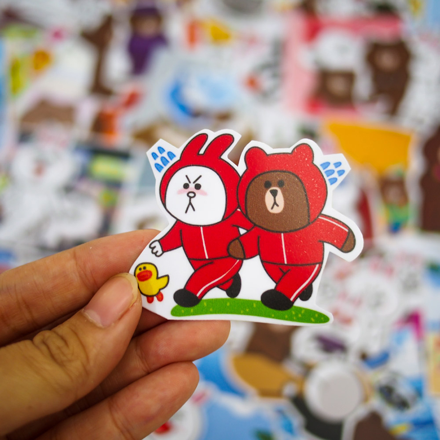 sticker Gấu Thỏ Line set 30 đến 100 Brown and Cony hình dán có ép lụa