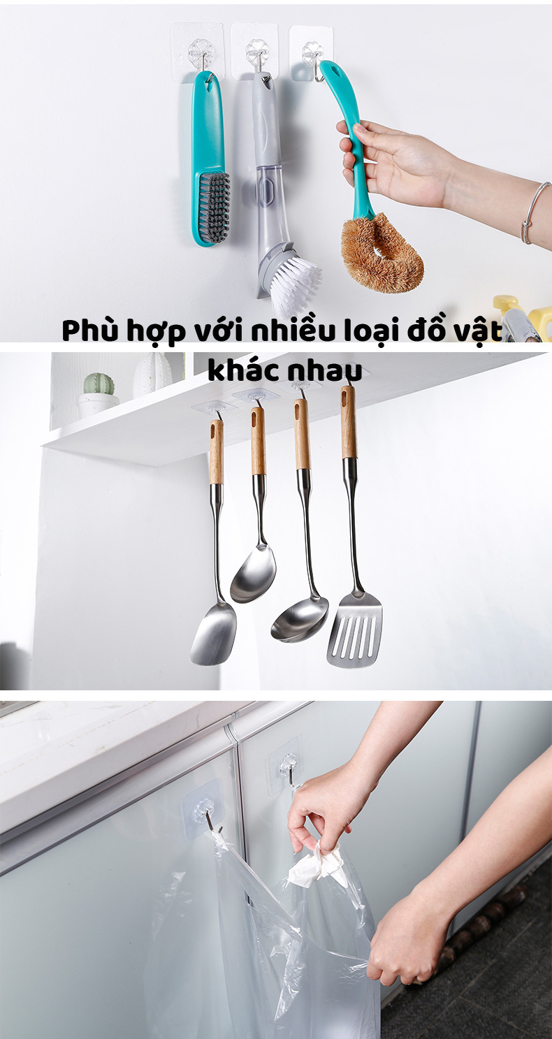 Combo móc dán tường trong suốt chịu lực