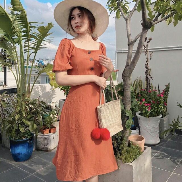 [HCM]Đầm cam tay Bo ( có hình khách Bo chụp)