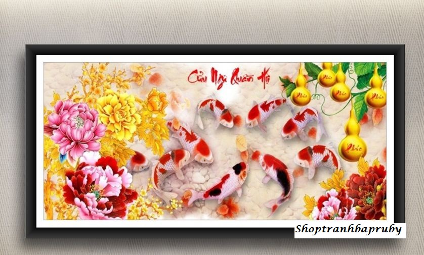 [HCM]Tranh đính đá Cửu Ngư Quần Hội VS245 kích thước 150 x 70 cm