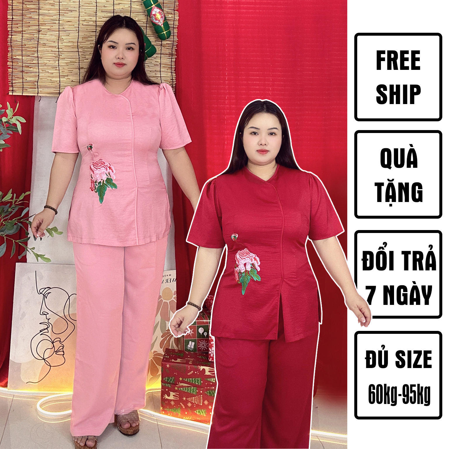 [MUA1TẶNG2]Đồ lam đi chùa bigsize thêu hoa nổi cao cấp