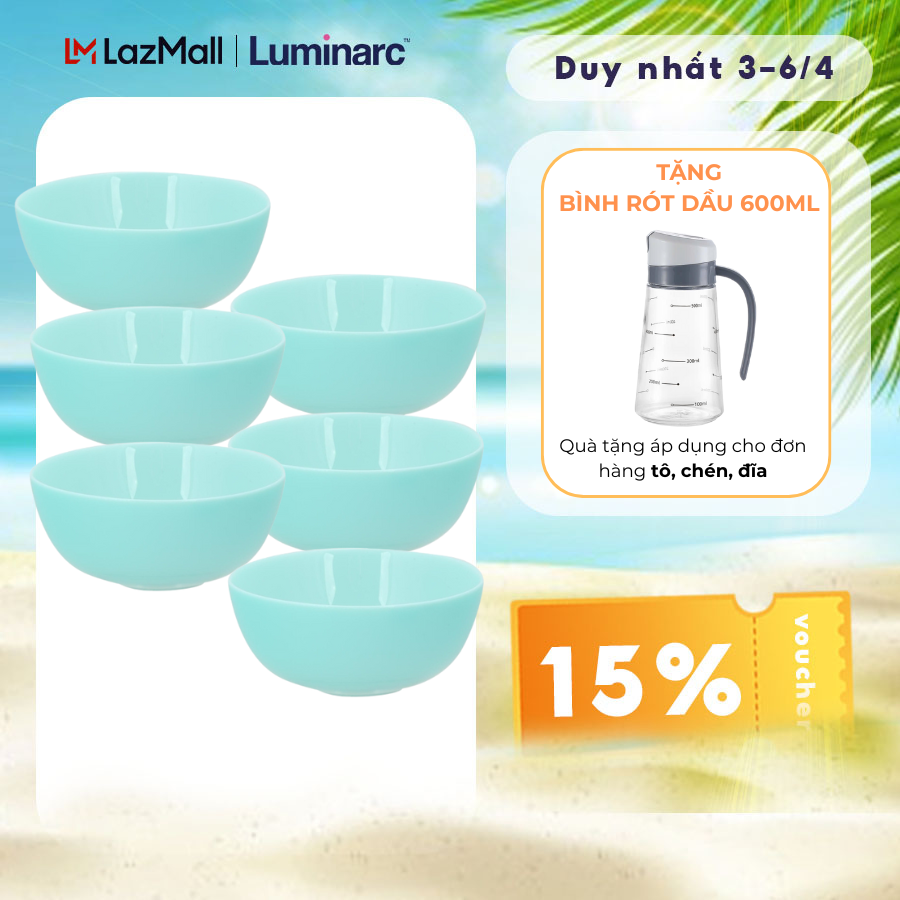 Bộ 6 Chén TT Luminarc Diwali Light Turquoise 12cm-LUDIP9201