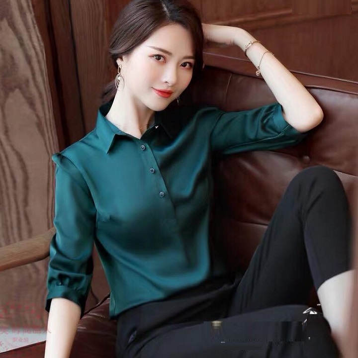 Áo Sơ Mi Nữ Công Sở Tay Lỡ Cài Nút Ngực
