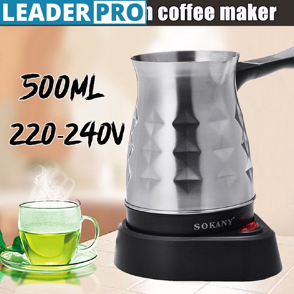 Electric Coffee Maker Pots Kettle Turkish Espresso Percolator Home Stainless Steel Tea Milk Coffee Machine 500ml 600W