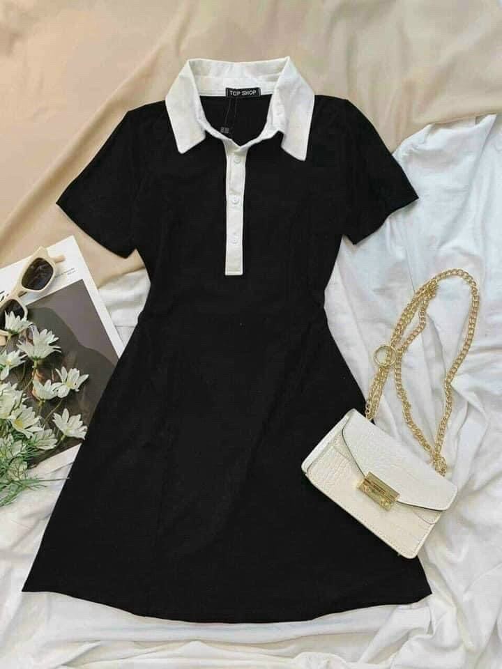 Đầm chử a cổ bẻ phối viền