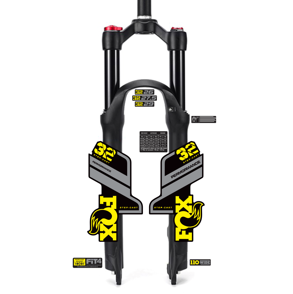 tem decal dán phuộc xe đạp địa hình Fox performance 32 2021 | cheetahdecals.com