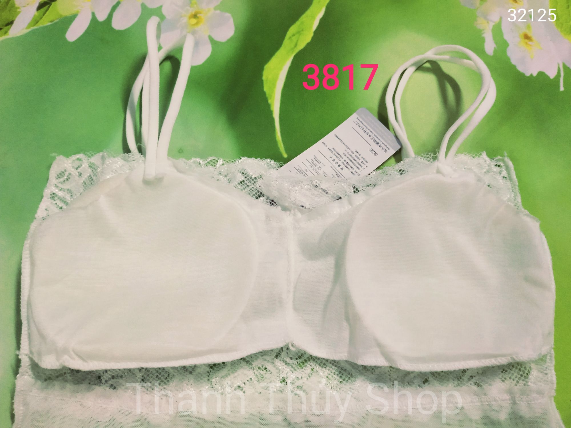 Áo lá dài ren phối lưới mút mỏng 3817