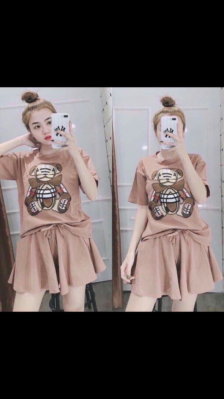 Bộ thun cotton in hình gấu dễ thương TTSLA0190