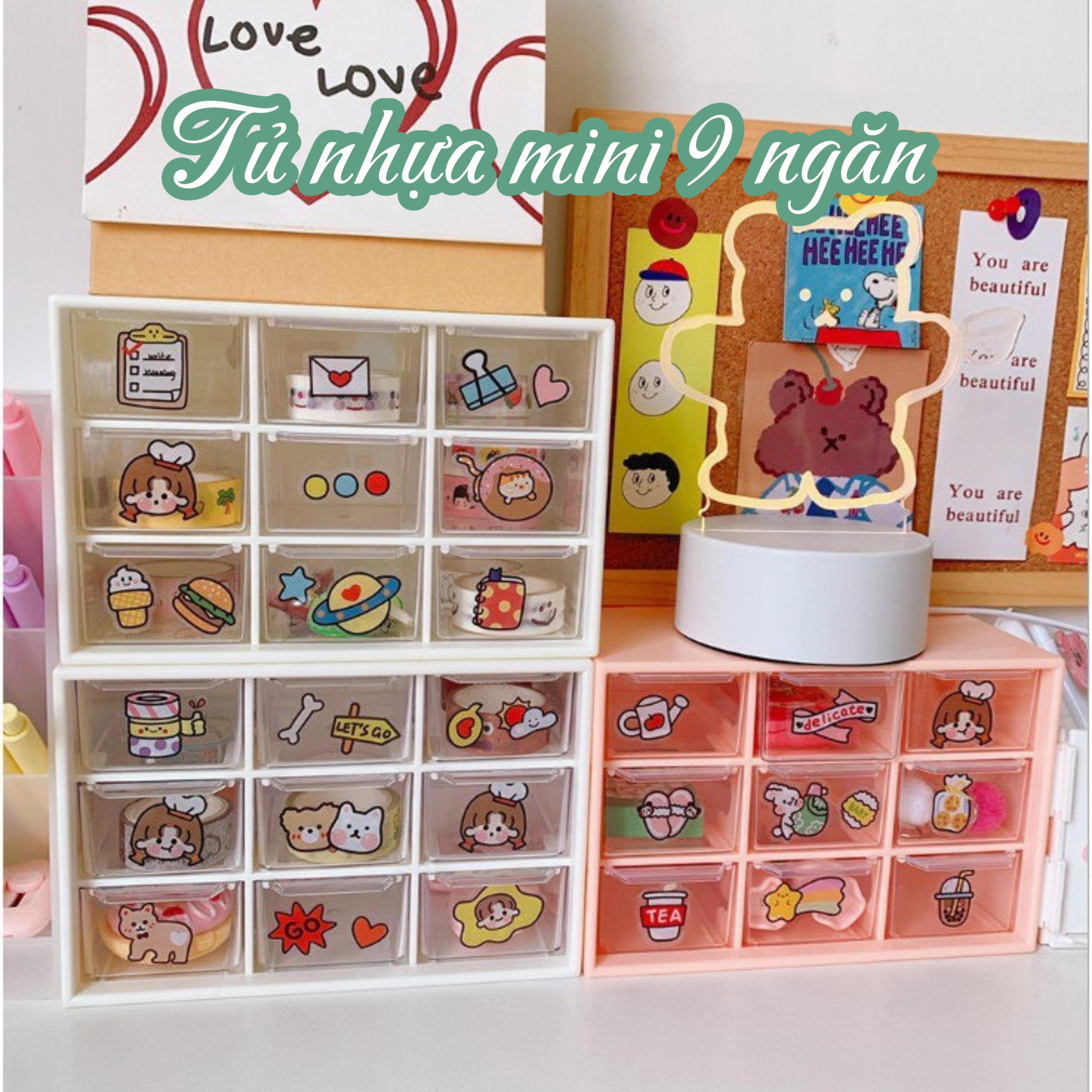 Tủ, Kệ Nhựa Đựng Đồ Đa Năng 9 Ngăn Mini để bàn đựng văn phòng phẩm, trang sức, vòng tay, mỹ phẩm