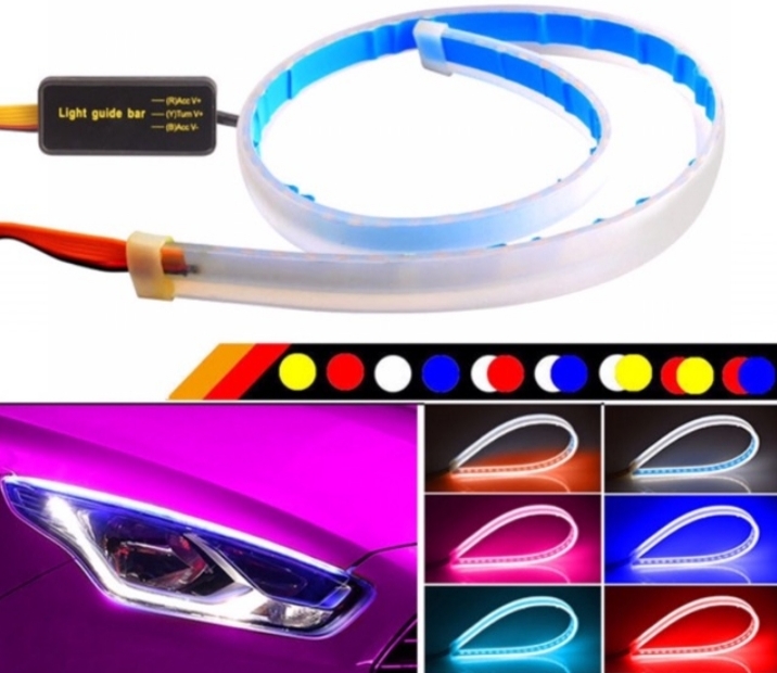 Cặp dây đèn led mí xe hơi kết hợp xi nh siêu mỏng 4mm-màu trắng -vàng, bộ 2 dây đèn mí ô tô tích hợp xi nhan đuổi 30cm