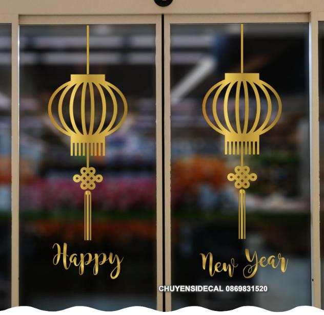 Decal trang trí Tết - Lồng Đèn Vàng Nhũ sắc nét