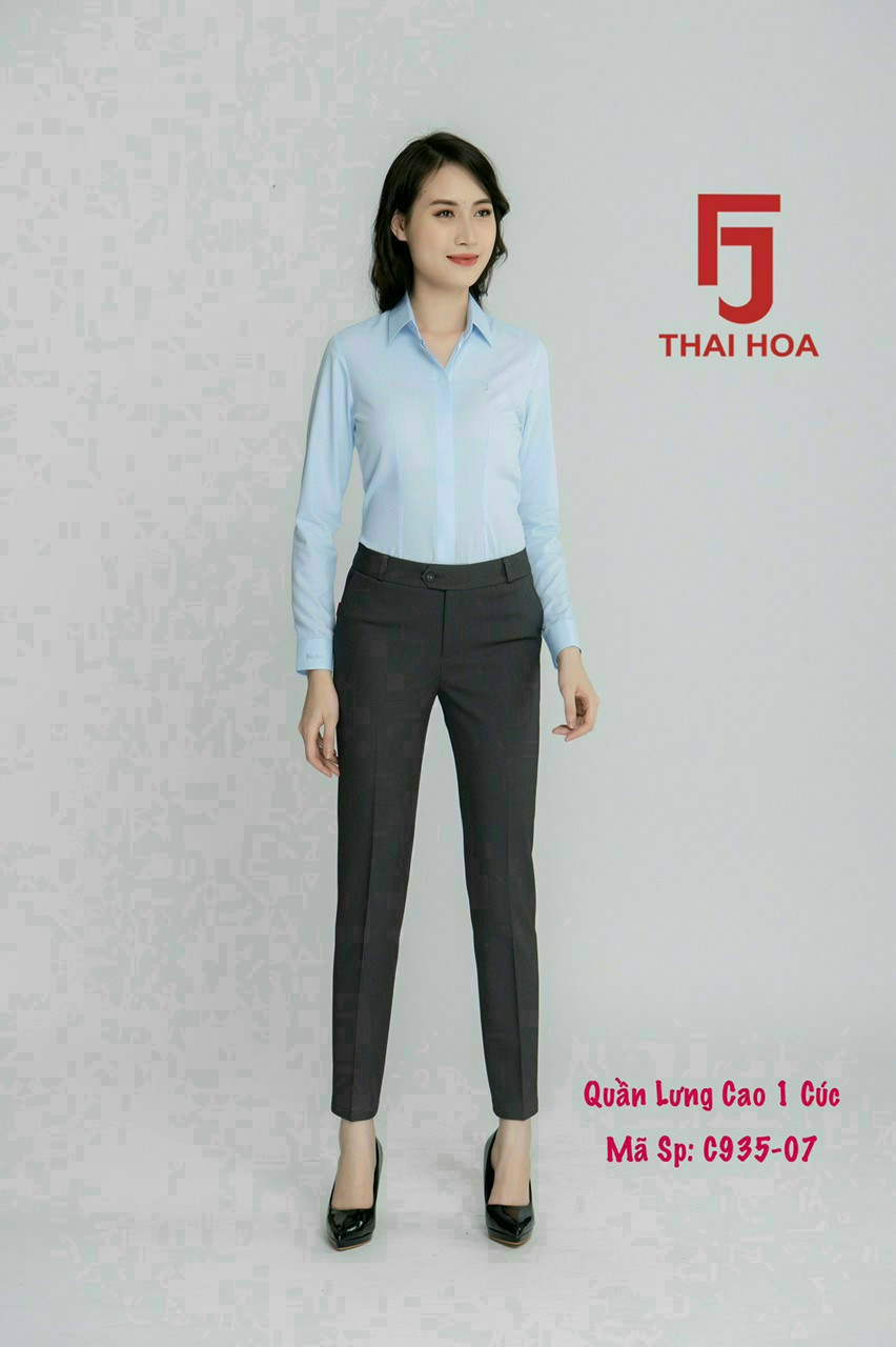 Quần tây thái hòa lưng cao1 nút màu xám c935-07 c982-07