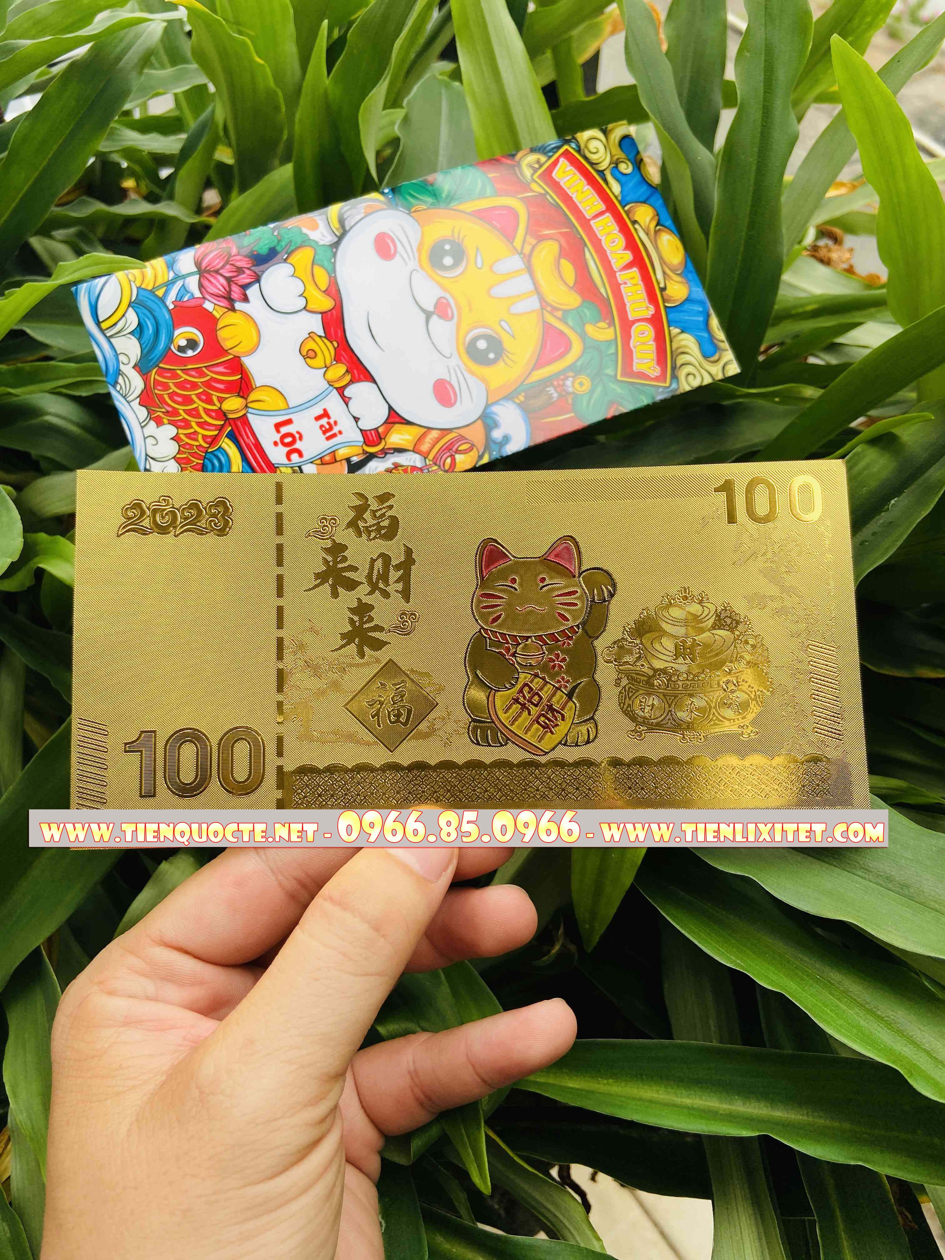 Tiền lì xì tết 2023 đồng tiền lưu niệm 100 macao hình con mèo mạ plastic m1 vàng không phai màu mdlp00129