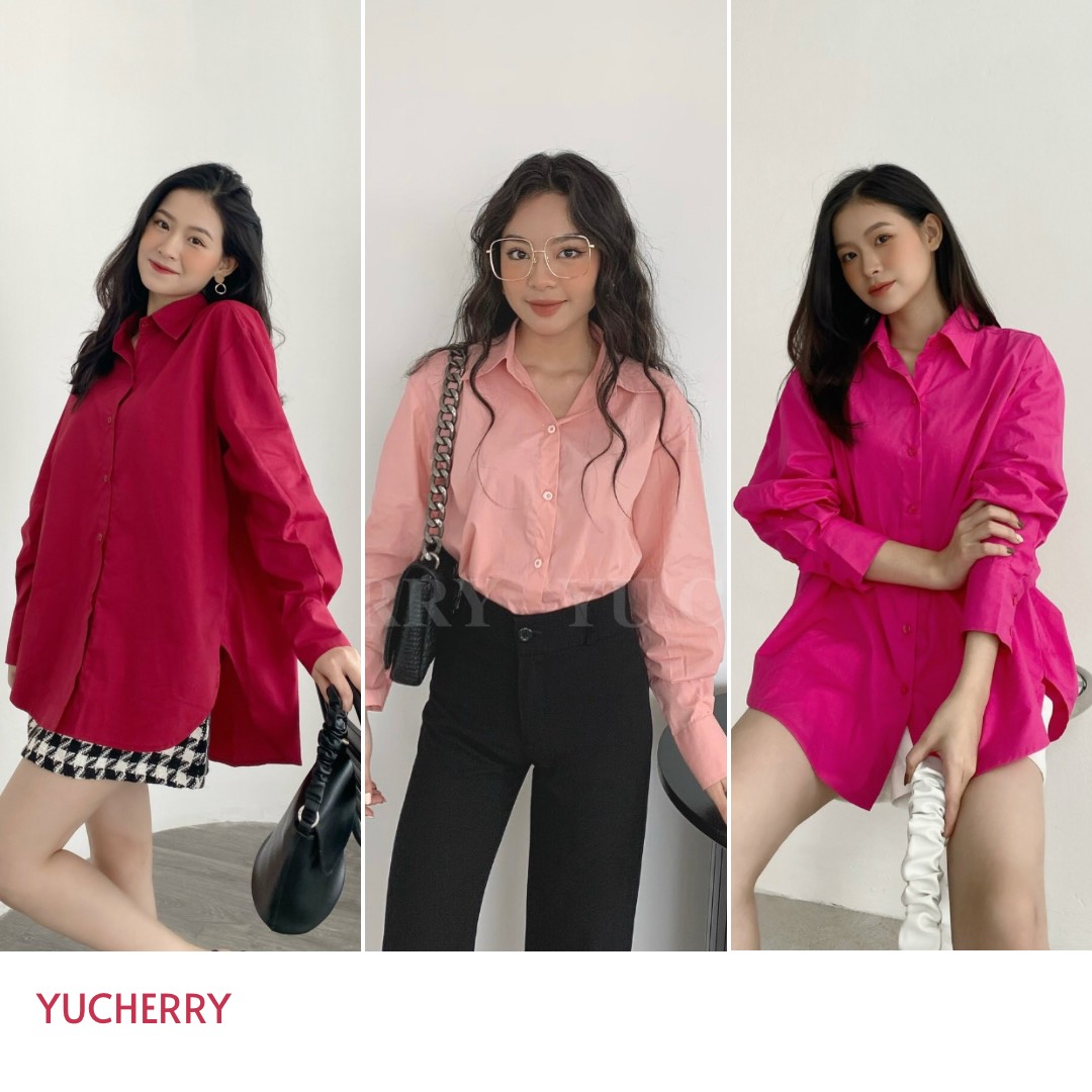 YU CHERRY | Áo sơmi basic nữ form oversize có thể mặc giấu quần Basic Cotton Shirt YA381