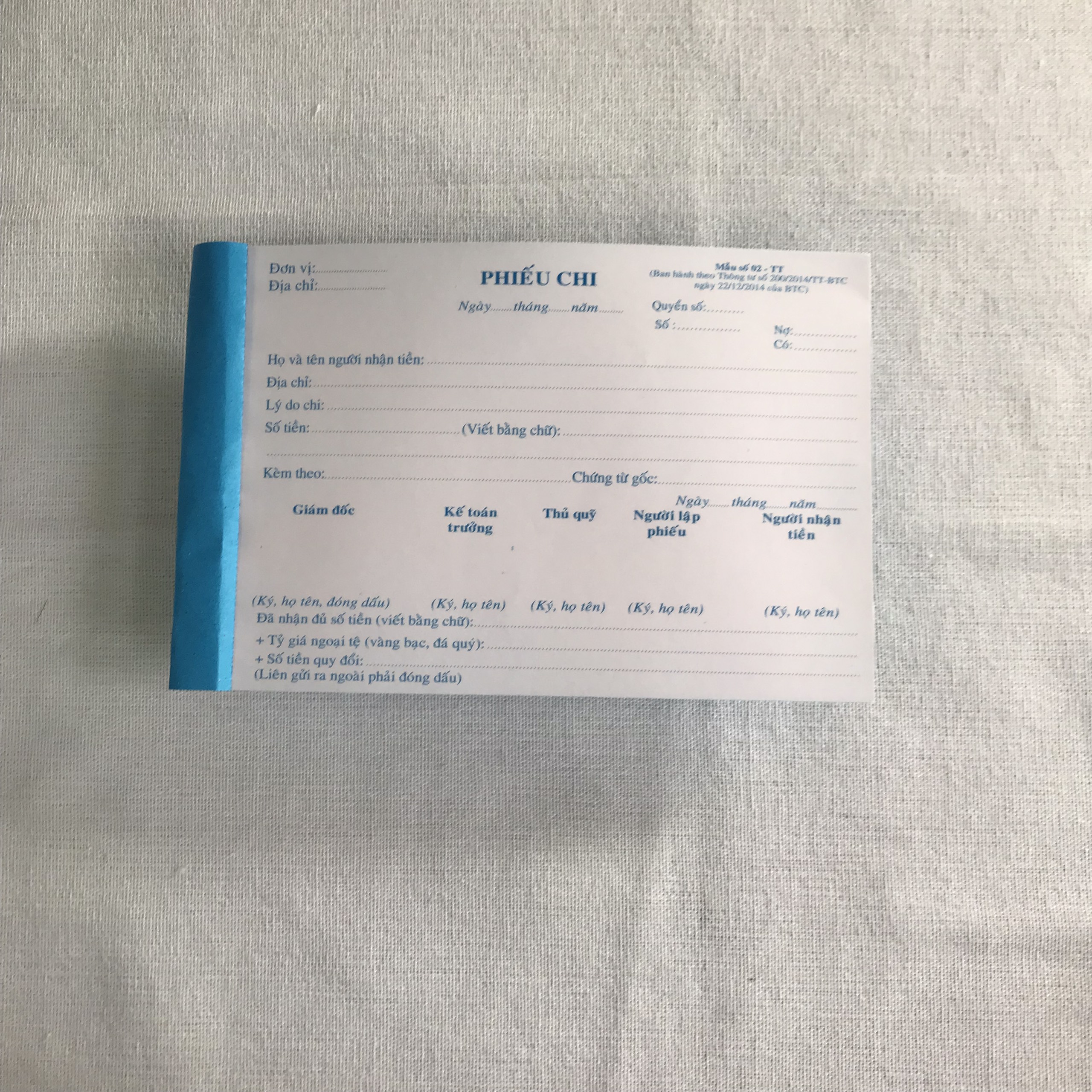 PHIẾU CHI 2 LIÊN 13X19 25 BỘ (H)