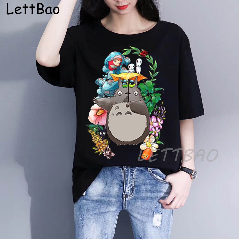 Large Tshirt Lettbao Studio Ghibli Totoro Miyazaki Ullzang Graphic Tshirt Funny Cartoon Tshirt Anime Tee Female Harajuku