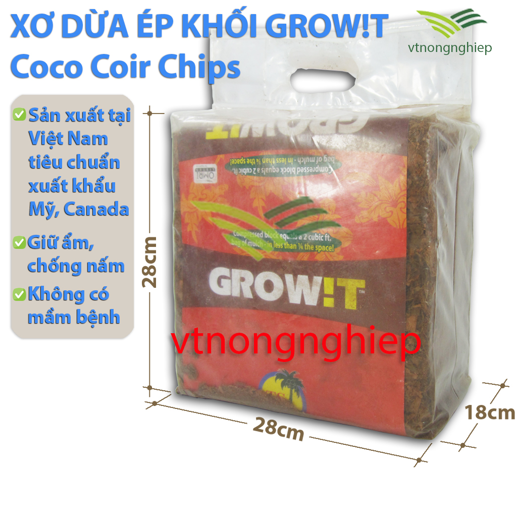 Xơ dừa nén grow!t-coco coir chips, kiện 28x28x18cm, nặng 4.5-4.7kg, xơ dừa trồng cây dùng cho hoa lan, cây cảnh, hoa hồng, hoa cảnh