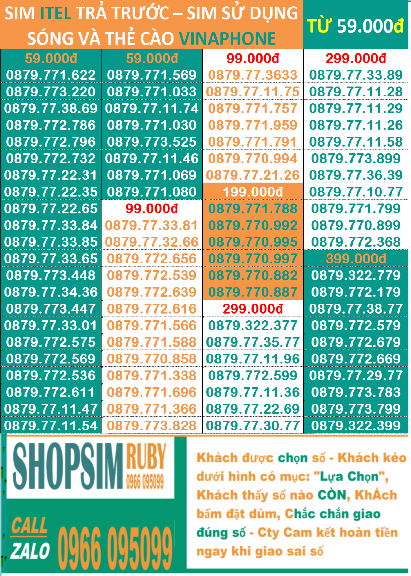 SIM ĐẸP ITEL TRẢ TRƯỚC – SIM SỬ DỤNG SÓNG VÀ THẺ CÀO VINAPHONE, Chưa Kích hoạt