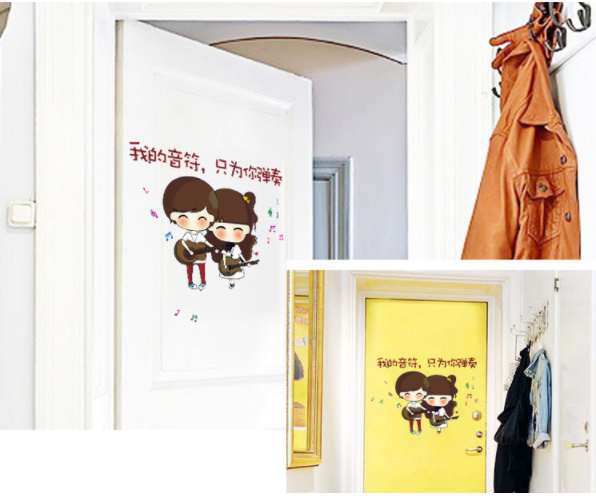 HCM Decal trang trí tường cặp đôi đánh đàn đáng yêu