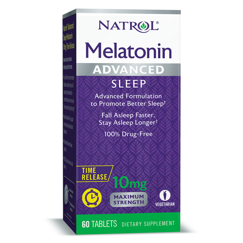 Viên uống Natrol Melatonin Advanced Maximum Strength Sleep 10mg 60 viên hỗ trợ cải thiện giấc ngủ Natrol Melatonin 10mg không mùi cao cấp